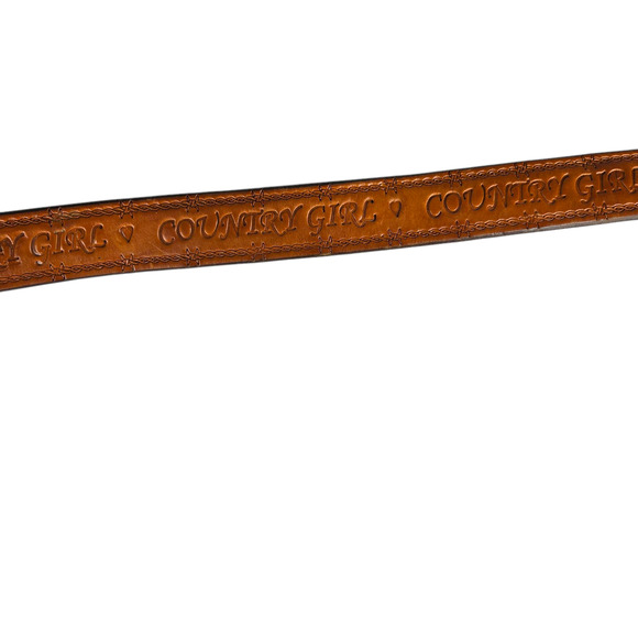 Jeremiah Watt Horse Shoe Buckle Belt Womens Large Leather Tooled Country Girl - Picture 7 of 9
